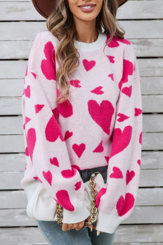 Winter Peach Heart Printed Long Sleeved Sweater