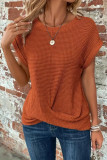 Solid Color Round Neck Short Sleeved Knitted T-Shirt