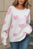 Heart Printed Contrasting Pullover Sweater