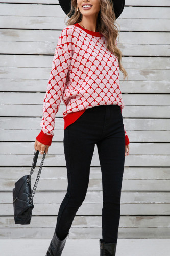 Valentine's Day Round Neck Peach Heart Sweater