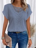 Solid Color Hollow Knit Short Sleeved T-Shirt