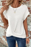 Solid Color Round Neck Short Sleeved Knitted T-Shirt