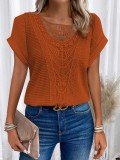 Solid Color Hollow Knit Short Sleeved T-Shirt