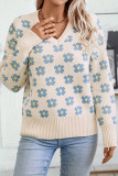 Loose flower color blocked knitted sweater