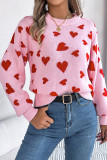 Heart Printed Lantern Long Sleeve Sweater