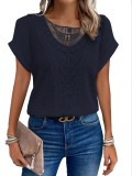 Solid Color Hollow Knit Short Sleeved T-Shirt