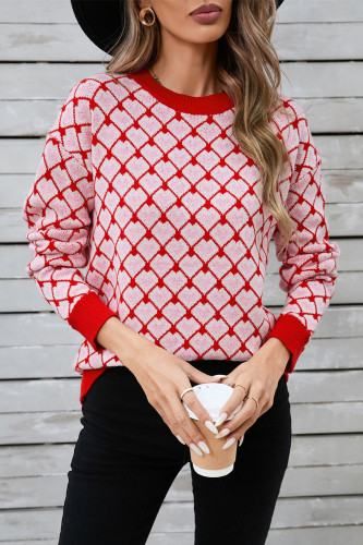 Valentine's Day Round Neck Peach Heart Sweater