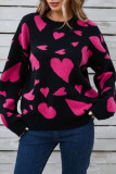 Winter Peach Heart Printed Long Sleeved Sweater