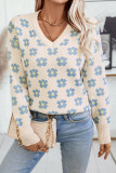 Loose flower color blocked knitted sweater