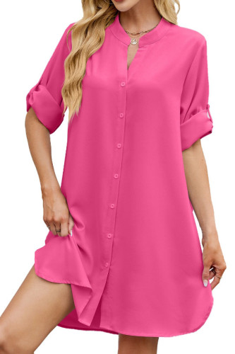 Solid Color Loose Button Shirt Dress