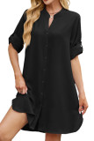 Solid Color Loose Button Shirt Dress