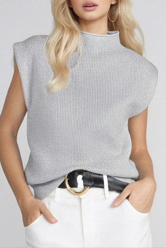 Solid Color High Neck Vest Sleeveless Sweater