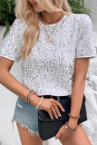 Solid Color Short Sleeved Sequined T-Shirt