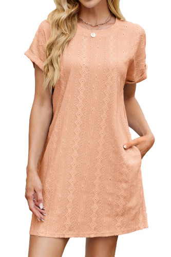 Solid Color Loose Short Sleeved Pocket Dress