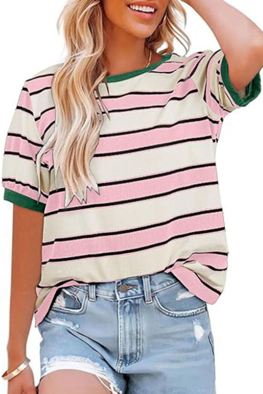 Loose Versatile Striped Short Sleeve T-Shirt