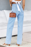 Elastic Wide Leg Pants Washed Denim Jeans