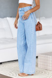 Elastic Wide Leg Pants Washed Denim Jeans