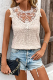 Solid Color Hollow Lace Round Neck Bohemia Shirt