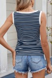 Striped Round Neck Color-blocked Ribbed Pit Stripe Tank Top For Women