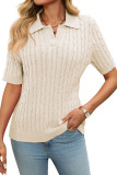 Short Sleeved Lapel V-Neck Knitted Sweater