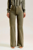 Solid Color Elastic Fringed Flared Pants