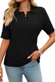 Short Sleeved Lapel V-Neck Knitted Sweater