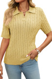 Short Sleeved Lapel V-Neck Knitted Sweater