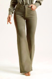 Solid Color Elastic Fringed Flared Pants