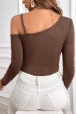 Slanted Collar Off Shoulder Long Sleeved T-Shirt
