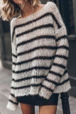 Round Neck Striped Loose Long Sleeved Sweater