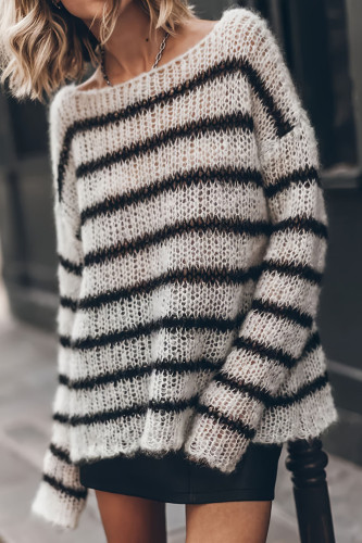Round Neck Striped Loose Long Sleeved Sweater