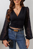 Lantern Long Sleeved V-Neck Chiffon T-Shirt