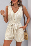 V-Neck Sleeveless Striped Jumpsuit Shorts