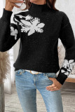 High Neck Flower Patterned Jacquard Sweater