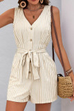 V-Neck Sleeveless Striped Jumpsuit Shorts