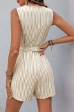 V-Neck Sleeveless Striped Jumpsuit Shorts