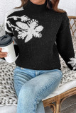 High Neck Flower Patterned Jacquard Sweater