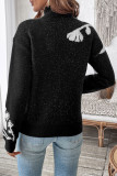 High Neck Flower Patterned Jacquard Sweater