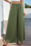 Elastic Waist Casual Green Wide Leg Pants