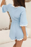 Wave Edged Solid Color Jumpsuit Shorts