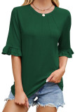 Solid Color Round Neck Ruffle Sleeve T-Shirt