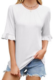 Solid Color Round Neck Ruffle Sleeve T-Shirt