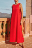 Sleeveless Round Neck Solid Color Dress