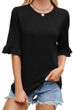 Solid Color Round Neck Ruffle Sleeve T-Shirt