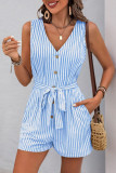 V-Neck Sleeveless Striped Jumpsuit Shorts