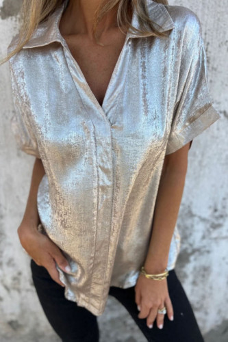 Casual Loose Gold Foil Short Sleeved Lapel Shirt
