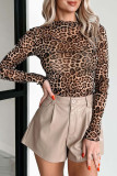 Leopard Print Mesh Long Sleeved Shirt