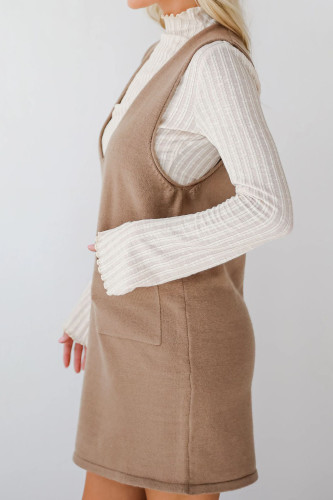 Casual Long Sleeve Pocket Sweater Strap Dress