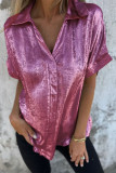 Casual Loose Gold Foil Short Sleeved Lapel Shirt