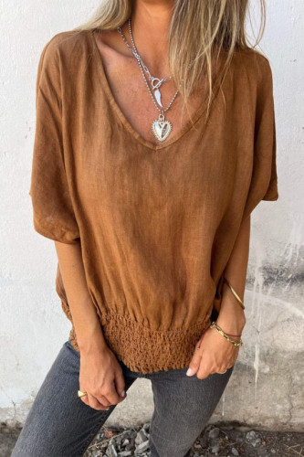 V-Neck Cotton Linen Loose T-Shirt